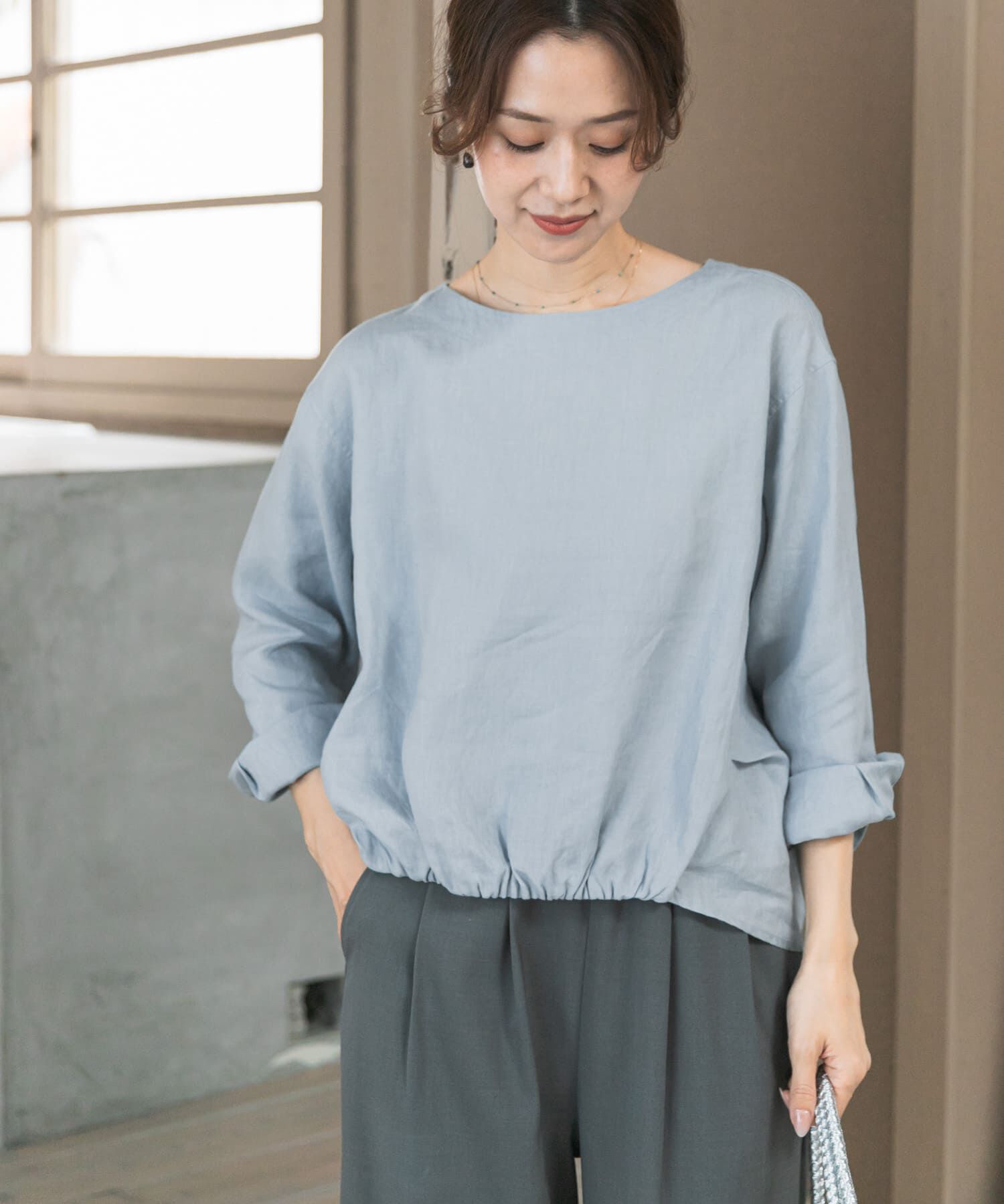 URBAN RESEARCH DOORS「リネンフロントギャザープルオーバー」|シャツ・ブラウス|