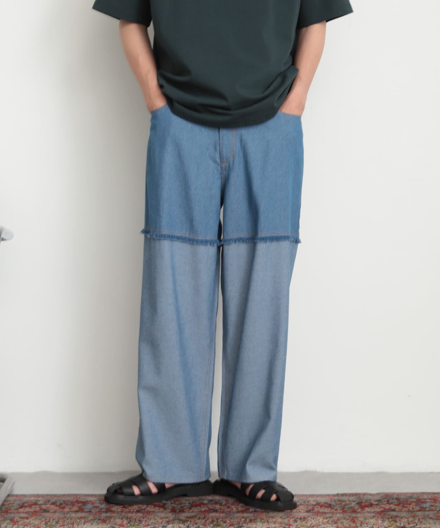 SENSE OF PLACE by URBAN RESEARCH「デニムフリンジシャンブレーワイドパンツ」|デニム|ライトインディゴブル