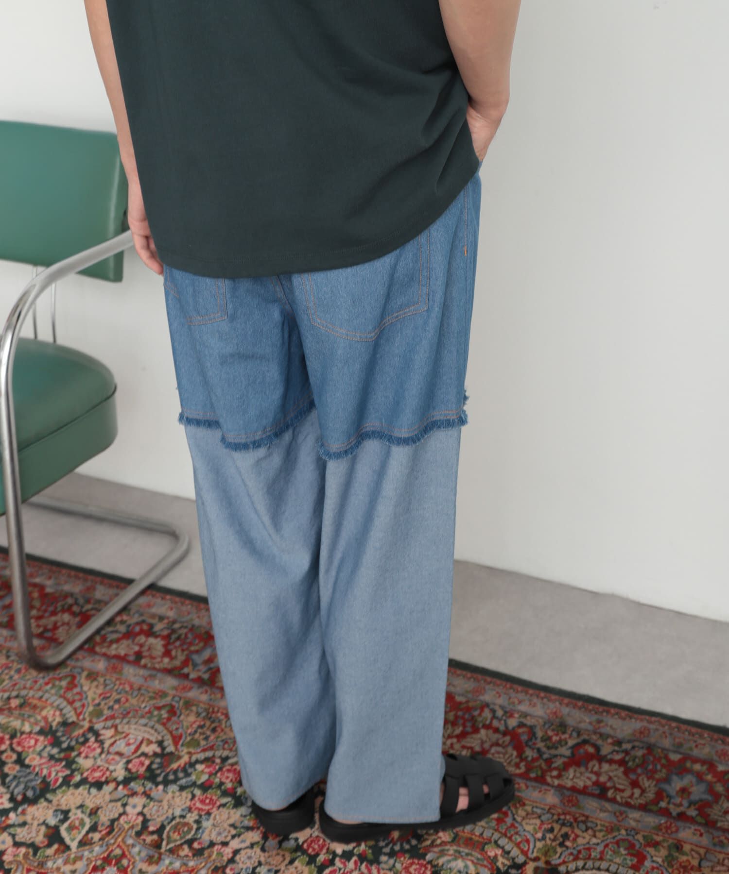 SENSE OF PLACE by URBAN RESEARCH「デニムフリンジシャンブレーワイドパンツ」|デニム|