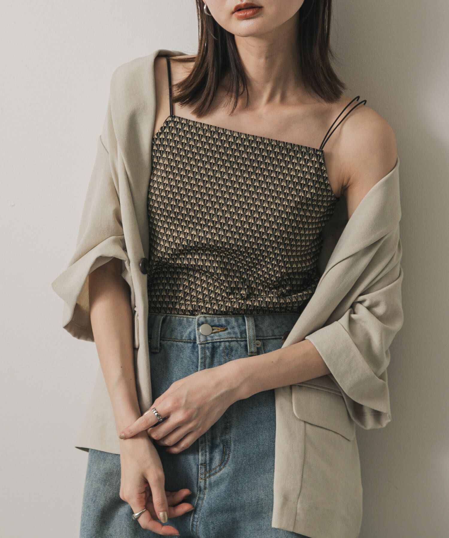 SENSE OF PLACE by URBAN RESEARCH「パターンダブルストラップキャミ」|キャミソール|ブラック系その他