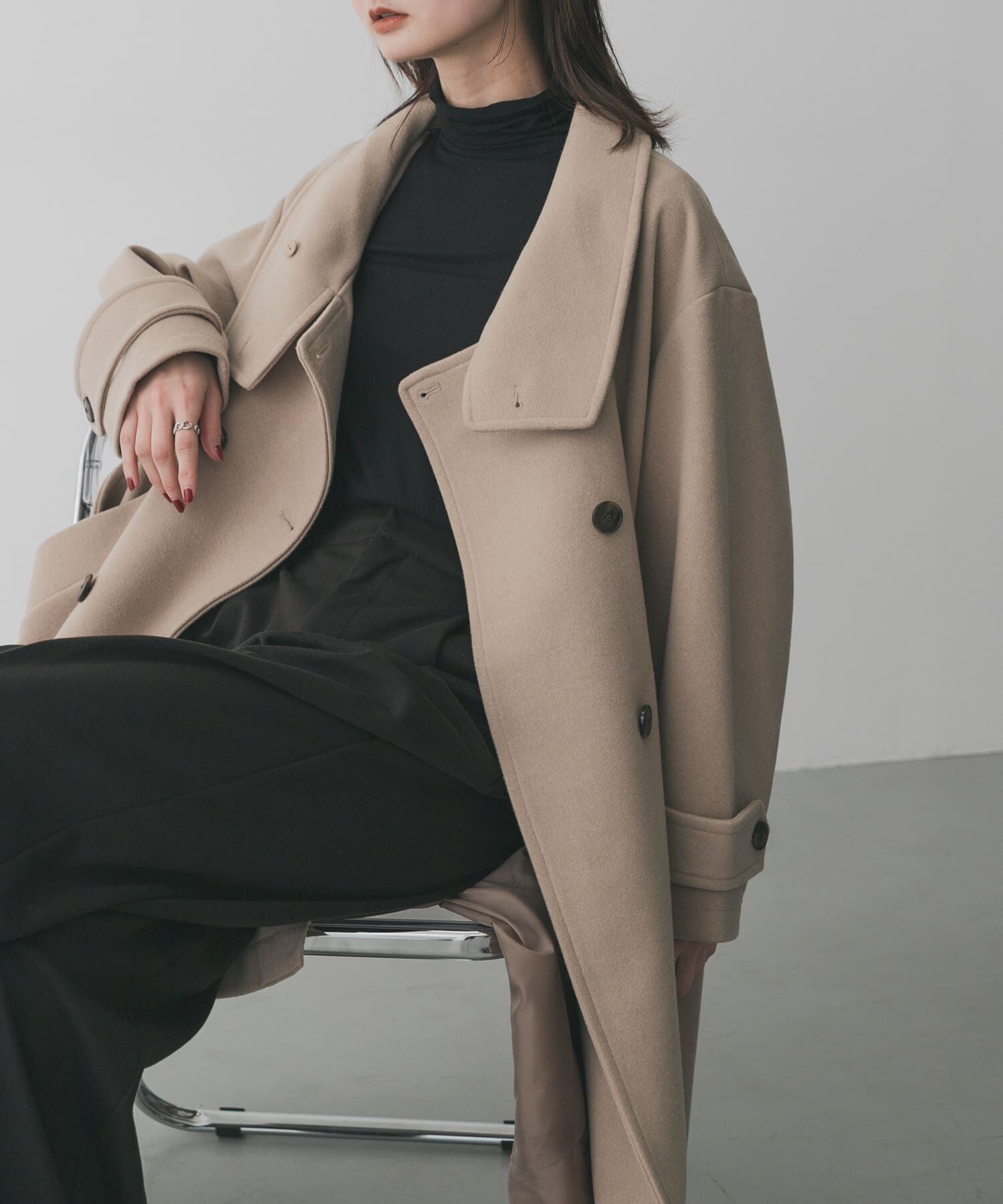 SENSE OF PLACE by URBAN RESEARCH「スタンドカラーロングコート」|ノーカラーコート|ベージュ