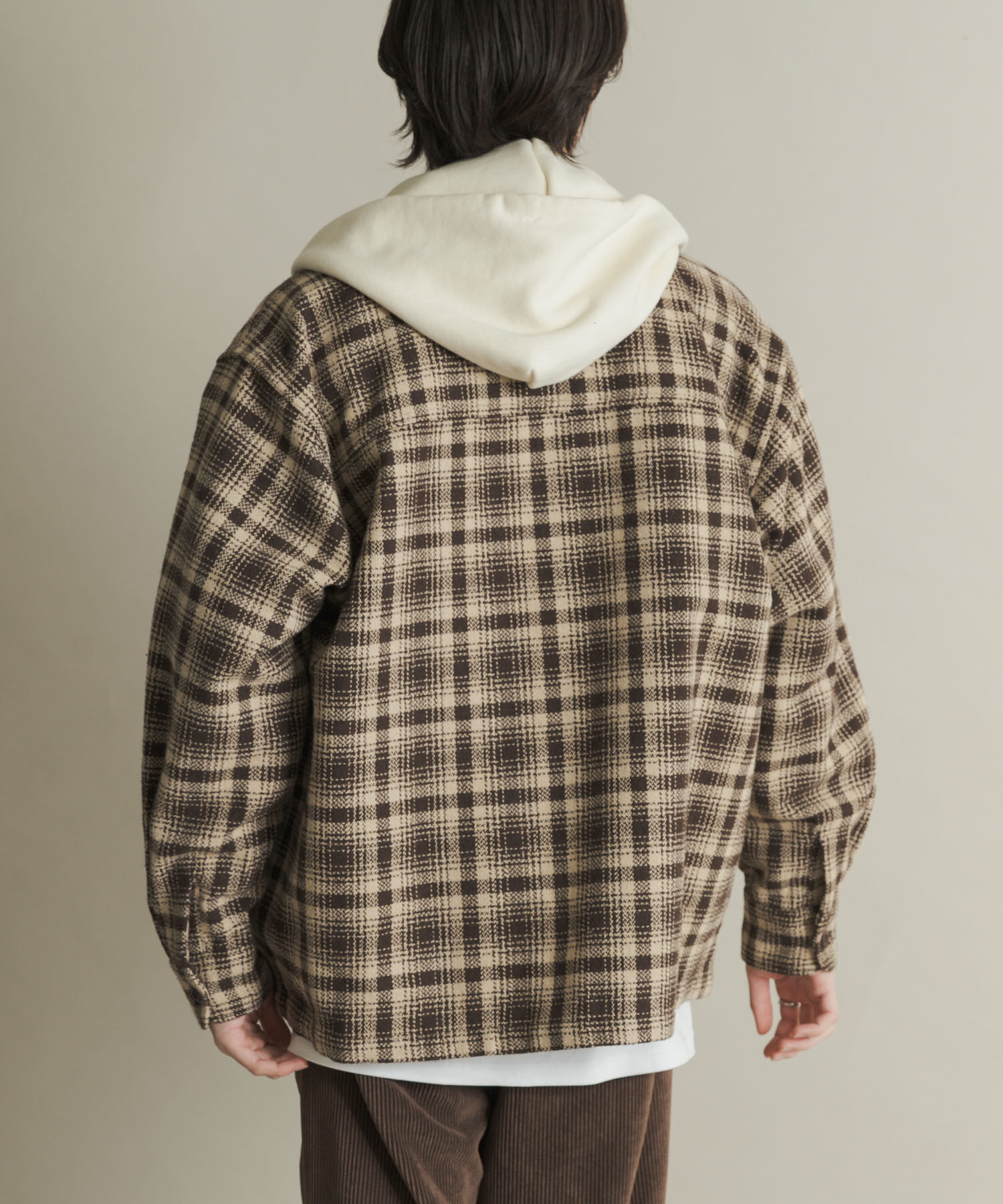 SENSE OF PLACE by URBAN RESEARCH「ヘビーネルチェックシャツジャケット」|ノーカラーコート|