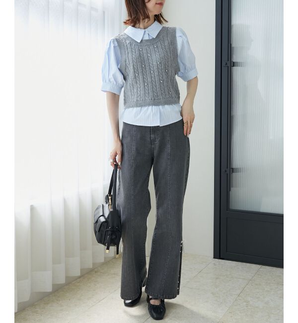 MAJESTICLEGON「シャツドッキングビジューニット」|ニット・セーター|