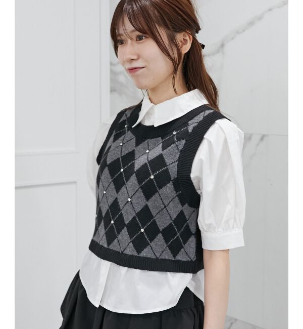 MAJESTICLEGON「シャツドッキングビジューニット」|ニット・セーター|