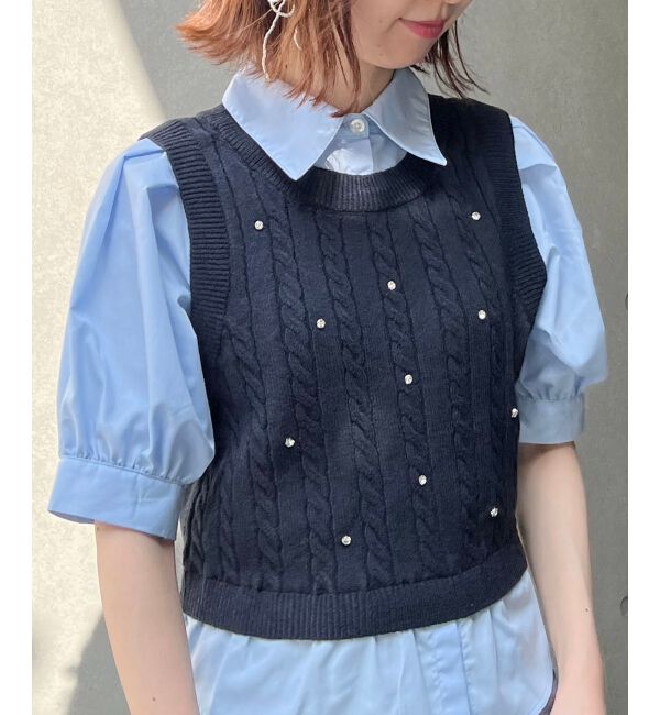 MAJESTICLEGON「シャツドッキングビジューニット」|ニット・セーター|