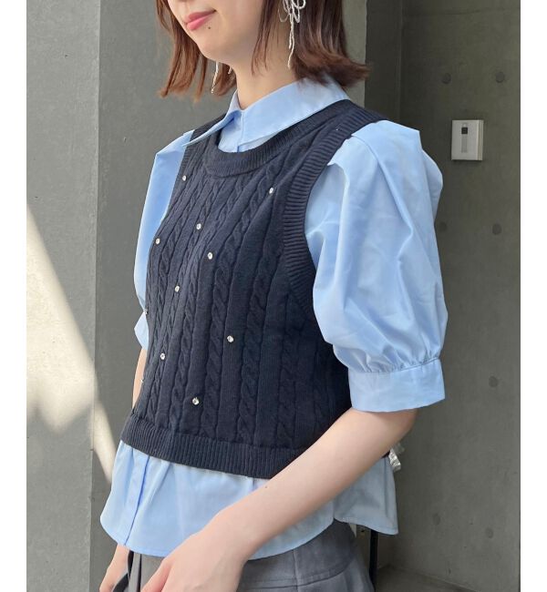 MAJESTICLEGON「シャツドッキングビジューニット」|ニット・セーター|