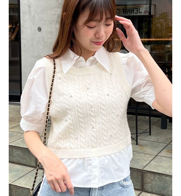 MAJESTICLEGON「シャツドッキングビジューニット」|ニット・セーター|