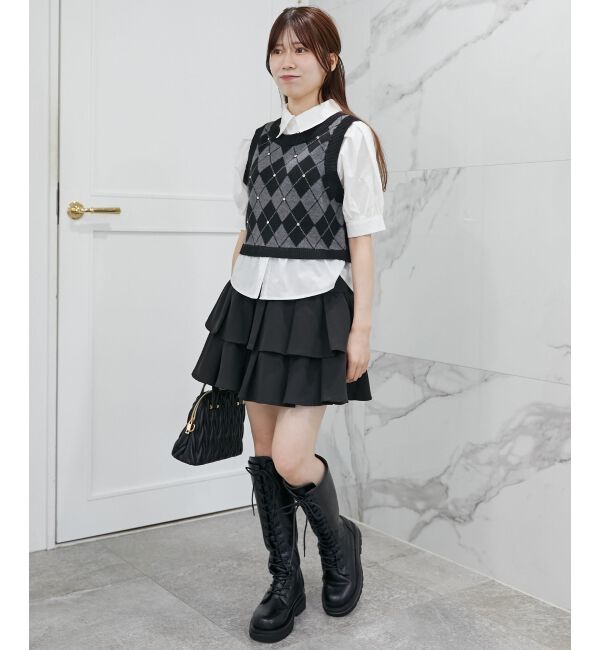 MAJESTICLEGON「シャツドッキングビジューニット」|ニット・セーター|