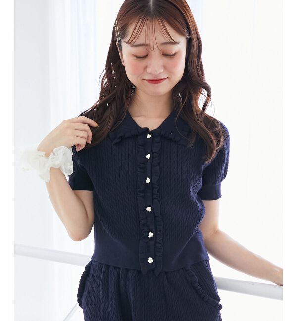  「ミニケーブルフリルニットカーデ」|カーディガン|