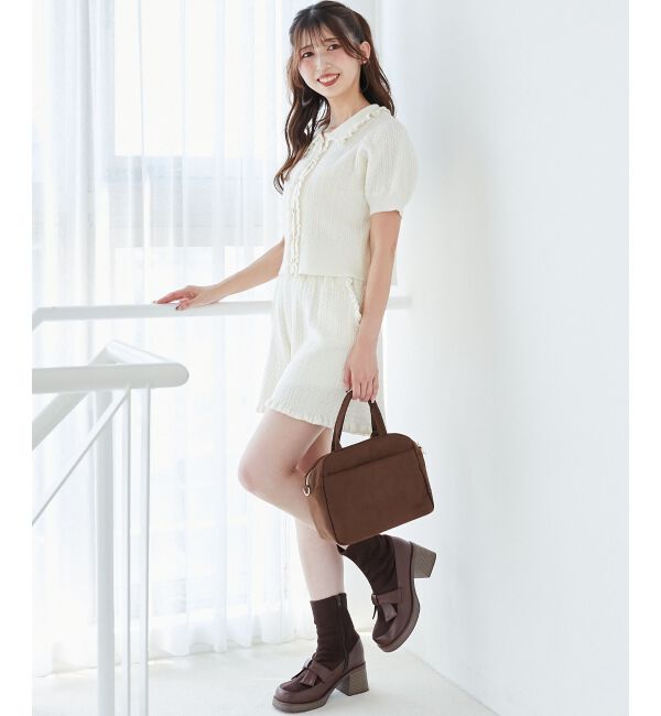  「ミニケーブルフリルニットカーデ」|カーディガン|