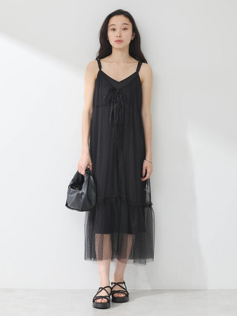 earth music&ecology「ドットチュールキャミワンピース」|ワンピース|Black