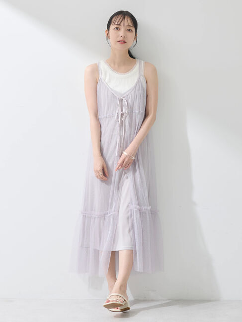 earth music&ecology「ドットチュールキャミワンピース」|ワンピース|