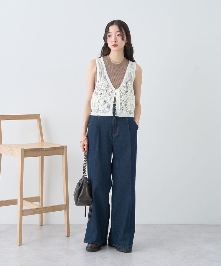 earth music&ecology「フラワー刺繍メッシュベスト」|ベスト・ジレ|