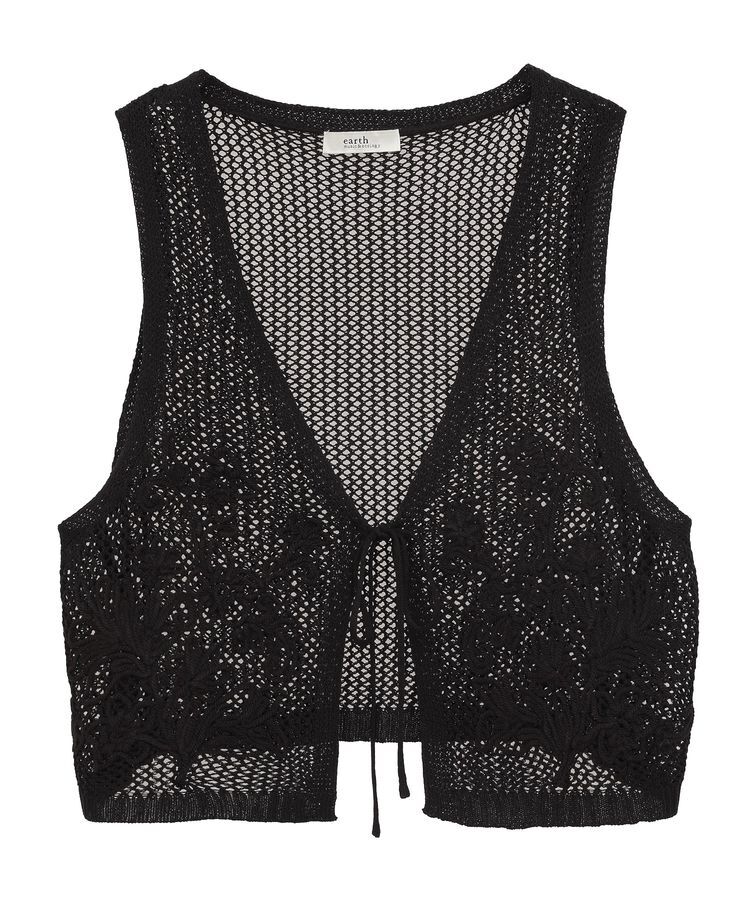 earth music&ecology「フラワー刺繍メッシュベスト」|ベスト・ジレ|