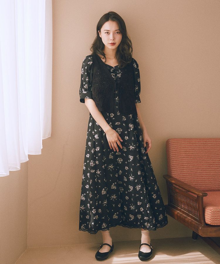 earth music&ecology「フラワー刺繍メッシュベスト」|ベスト・ジレ|