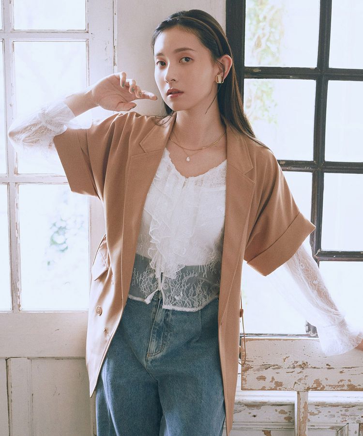 earth music&ecology「半袖サイドドロストジャケット」|テーラードジャケット|