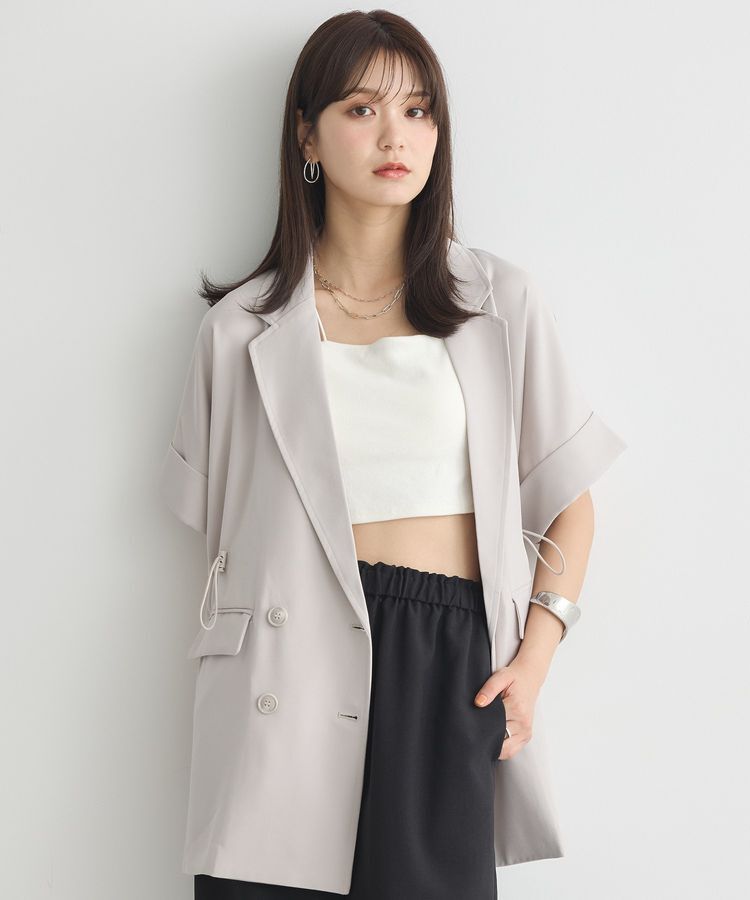 earth music&ecology「半袖サイドドロストジャケット」|テーラードジャケット|Gray Beige