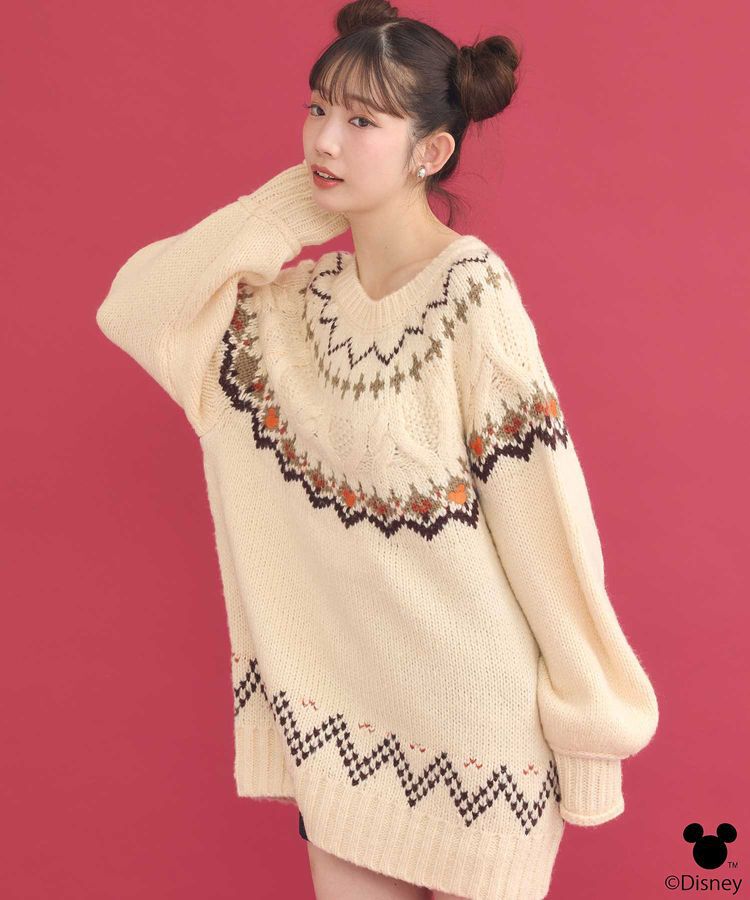 earth music&ecology「Disney/ミッキー刺繍ノルディックニットチュニック」|チュニック|