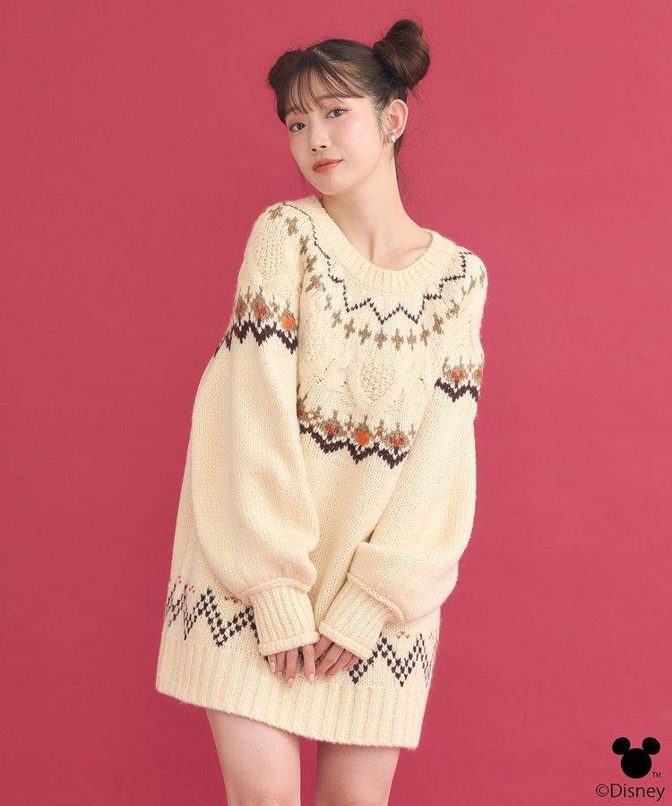 earth music&ecology「Disney/ミッキー刺繍ノルディックニットチュニック」|チュニック|