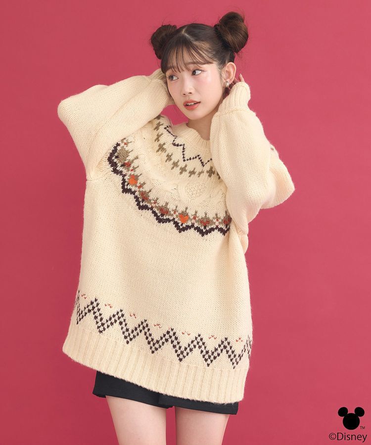 earth music&ecology「Disney/ミッキー刺繍ノルディックニットチュニック」|チュニック|