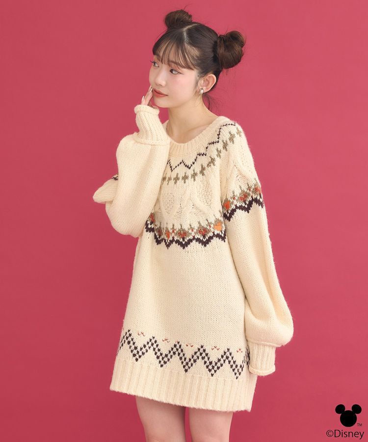 earth music&ecology「Disney/ミッキー刺繍ノルディックニットチュニック」|チュニック|