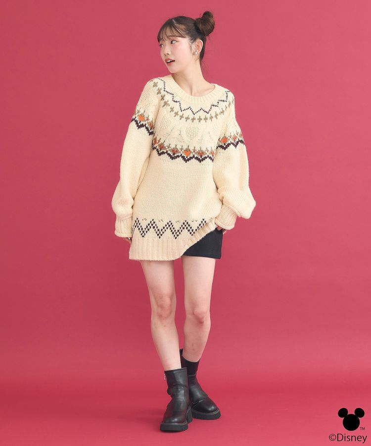 earth music&ecology「Disney/ミッキー刺繍ノルディックニットチュニック」|チュニック|