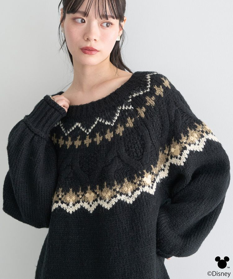 earth music&ecology「Disney/ミッキー刺繍ノルディックニットチュニック」|チュニック|