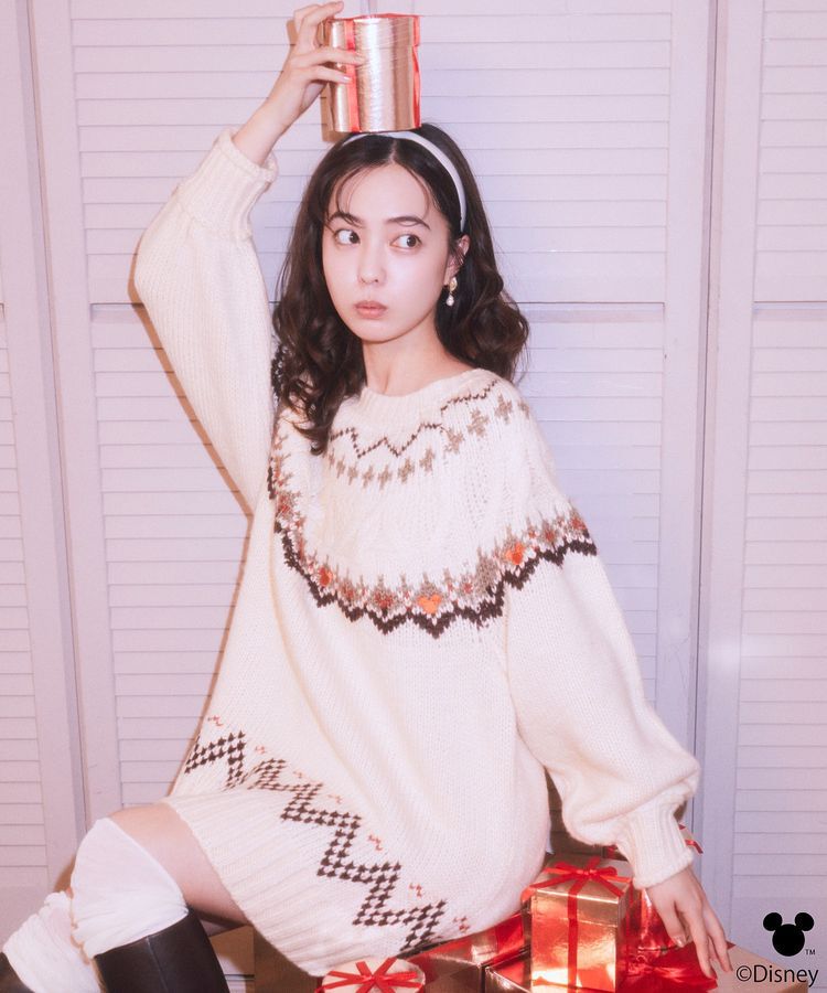 earth music&ecology「Disney/ミッキー刺繍ノルディックニットチュニック」|チュニック|