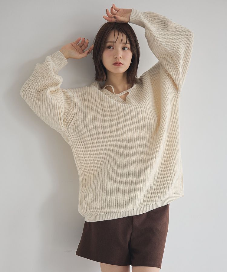 earth music&ecology「アンチピリングクロスネックルーズニット」|チュニック|