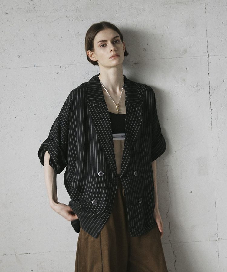 GARAGE OF GOOD CLOTHING「ストライプ半袖ジャケット」|テーラードジャケット|Black