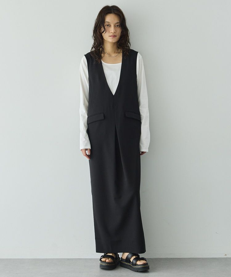 GARAGE OF GOOD CLOTHING「ムジ深Vネックタックジャンパースカート」|ジャンパースカート|