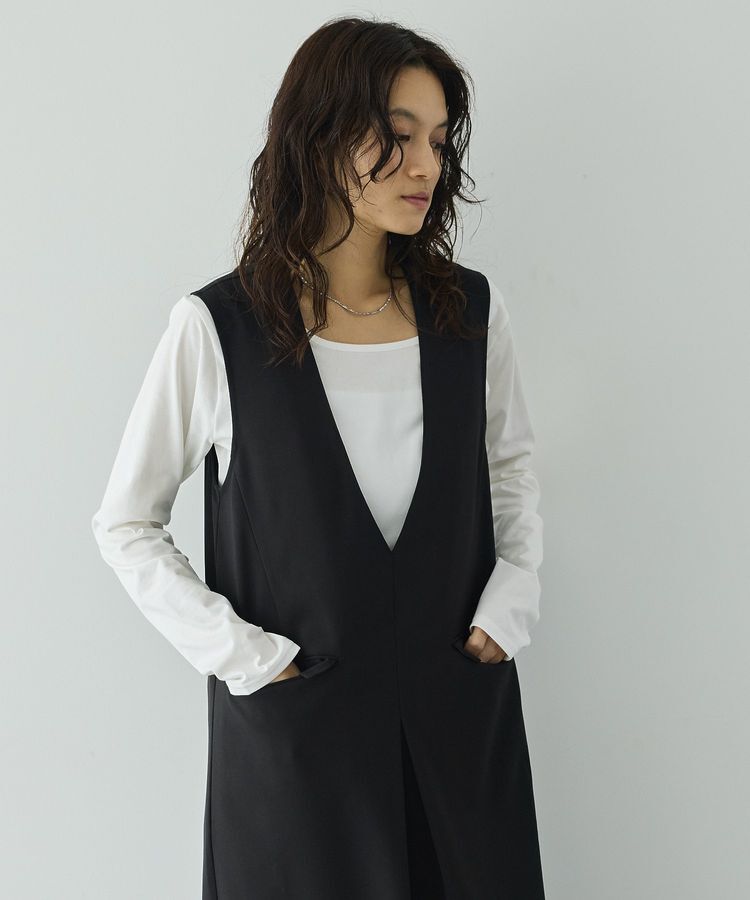 GARAGE OF GOOD CLOTHING「ムジ深Vネックタックジャンパースカート」|ジャンパースカート|