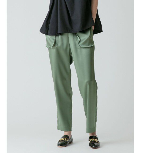 allureville「サテンイージーテーパードパンツ」|その他|カーキ