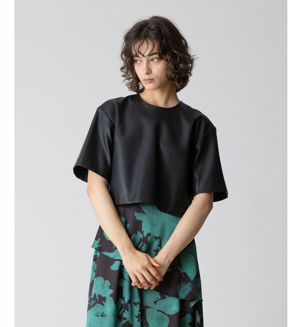 allureville「フェイクレザーTブラウス」|シャツ・ブラウス|ブラック