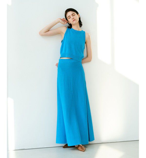 allureville「ハイゲージペーパーヤーンフレアスカート」|フレア|ブルー