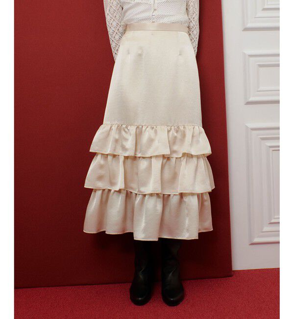 LOULOU WILLOUGHBY「【LOULOU WILLOUGHBY】トリアセサテンティアードスカート」|スカート|アイボリー