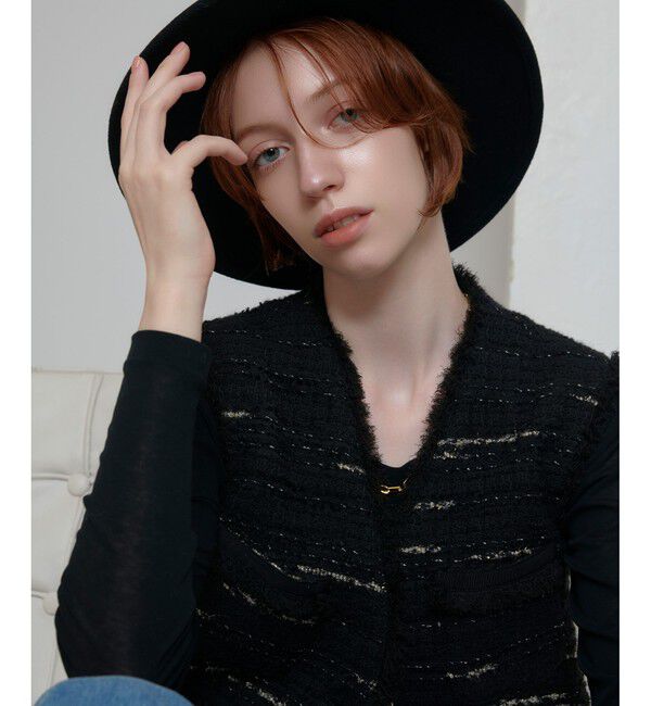 allureville「ジオリカツィードフリンジジレ」|ベスト・ジレ|ブラック