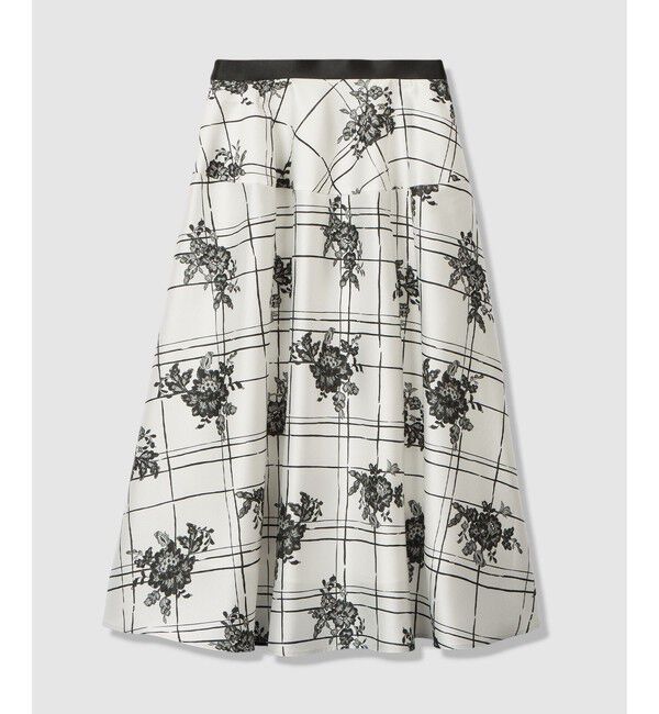 LOULOU WILLOUGHBY「【LOULOU WILLOUGHBY】SILK COフラワーチェックスカート」|フレア|