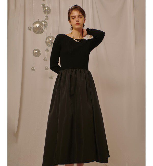 allureville「タフタドッキングニットワンピース」|ワンピース|ブラック