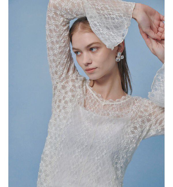 LOULOU WILLOUGHBY「【LOULOU WILLOUGHBY】ベルスリーブレースプルオーバー」|Tシャツ・カットソー|オフホワイト