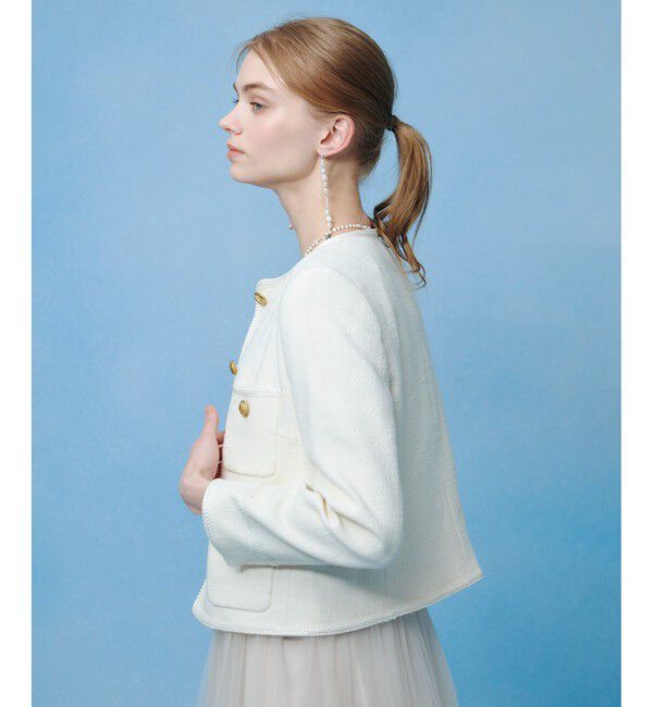 LOULOU WILLOUGHBY「【LOULOU WILLOUGHBY】ツイードツイルクルージャケット」|ノーカラージャケット|