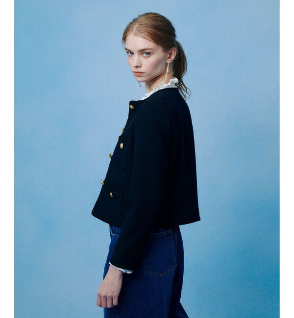 LOULOU WILLOUGHBY「【LOULOU WILLOUGHBY】ツイードツイルクルージャケット」|ノーカラージャケット|