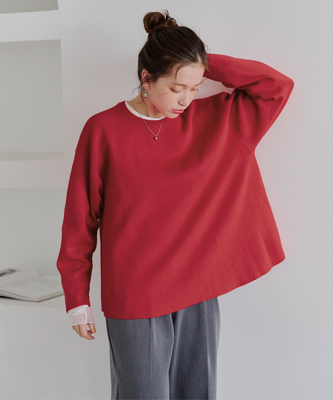 titivate「フレアシルエットニットプルオーバー」|ニット・セーター|レッド