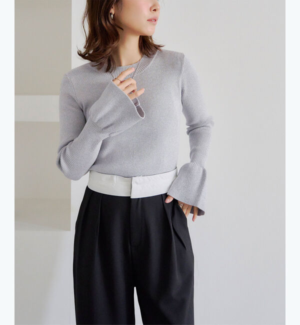 titivate「クルーネックベルスリーブニット」|ニット・セーター|ラメ/グレー
