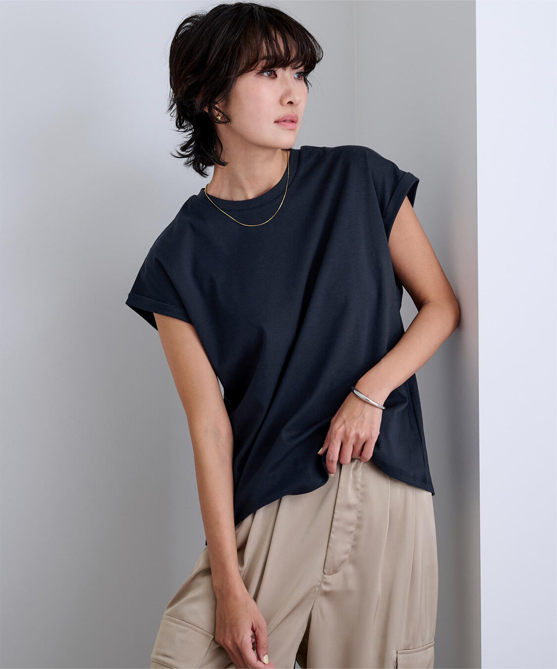 ur's「汗染み防止ダブルカフスTシャツ」|Tシャツ・カットソー|ネイビー