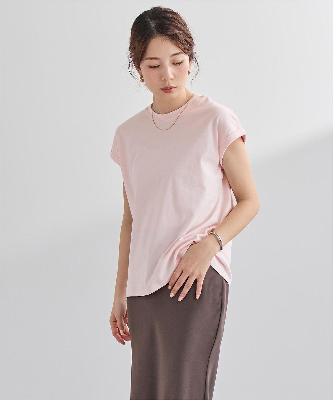 ur's「汗染み防止ダブルカフスTシャツ」|Tシャツ・カットソー|ライトピンク