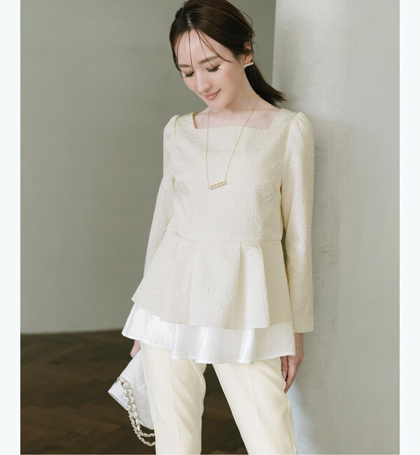 ur's「【星玲奈さんコラボアイテム】ふくれジャガードティアードペプラムトップス」|Tシャツ・カットソー|アイボリー