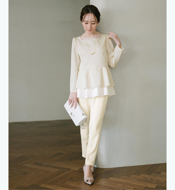 ur's「【星玲奈さんコラボアイテム】ふくれジャガードティアードペプラムトップス」|Tシャツ・カットソー|