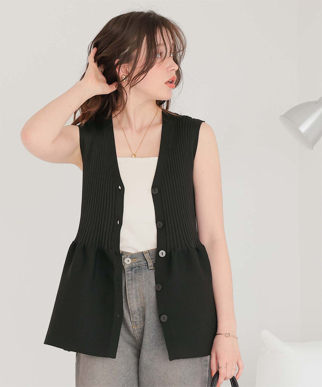 titivate「前後2wayノースリーブペプラムニットトップス」|ニット・セーター|ブラック