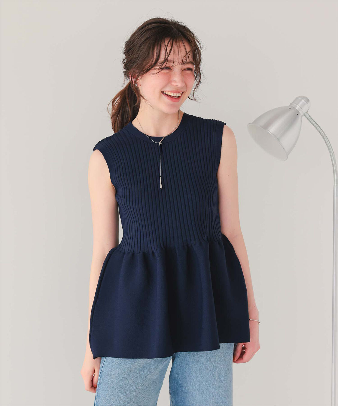 titivate「前後2wayノースリーブペプラムニットトップス」|ニット・セーター|ネイビー